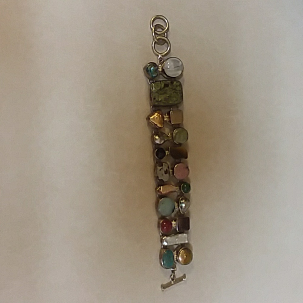Sterling Silver and Mulri Stones Toggle Bracelet